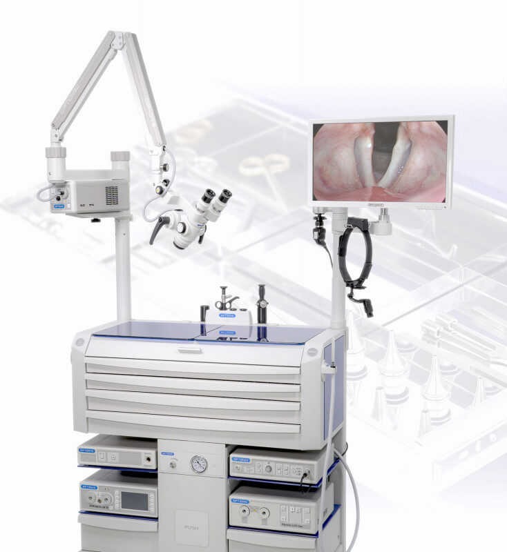 ENT workstation or unit manufactured by OPTOMIC Estacion de trabajo para otorrinolaringologia fabricada por OPTOMIC