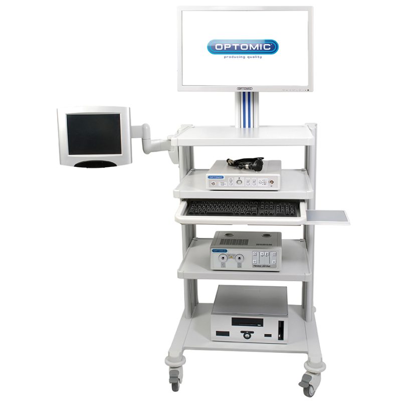 OPTOMIC endoscope trolley, compact and versatile for endoscopy examinations
